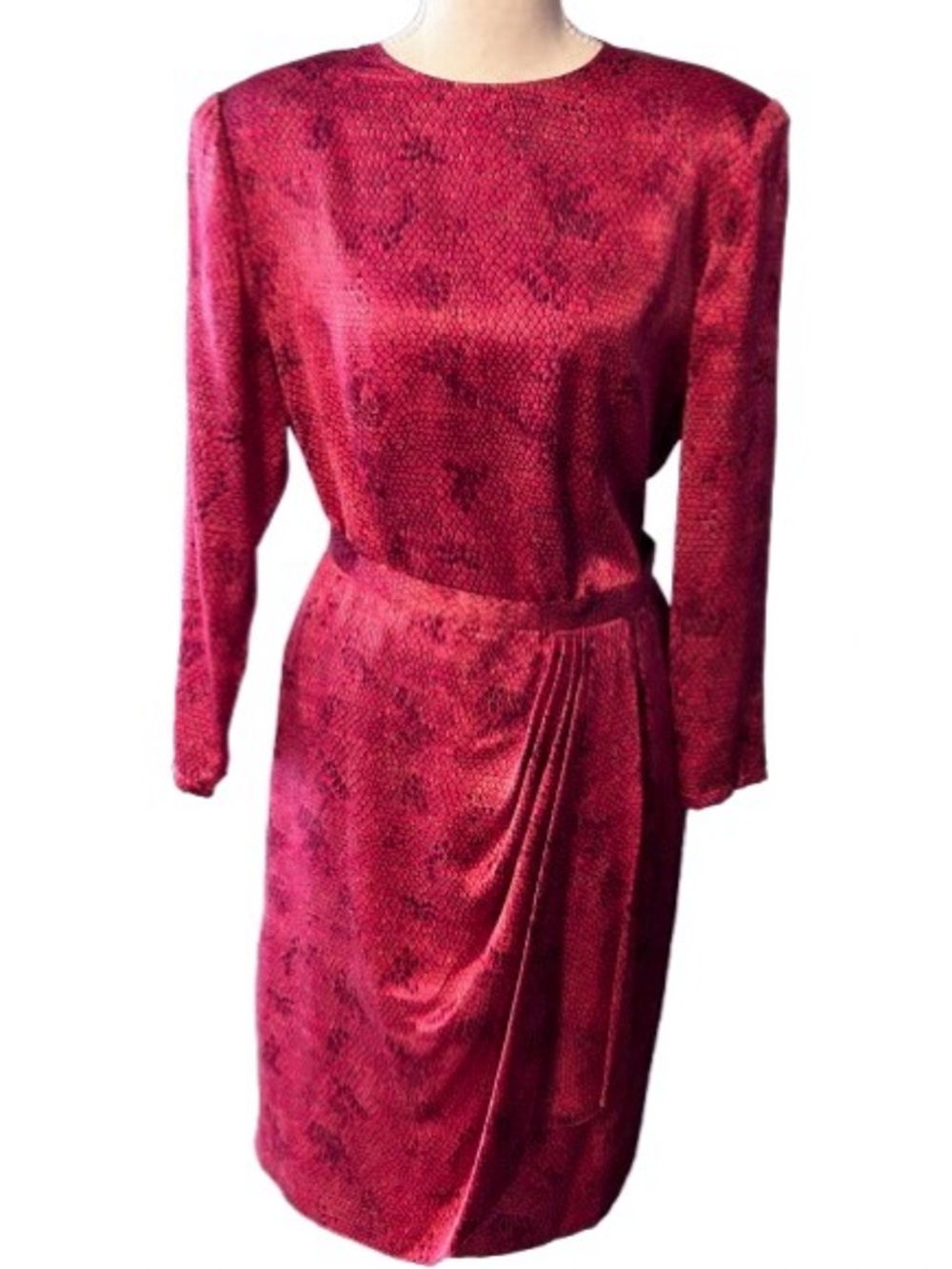 Vintage Silk 2-PC Skirt Set CARLISLE Small Snakeskin Red Pink 90s 80s Designer 6